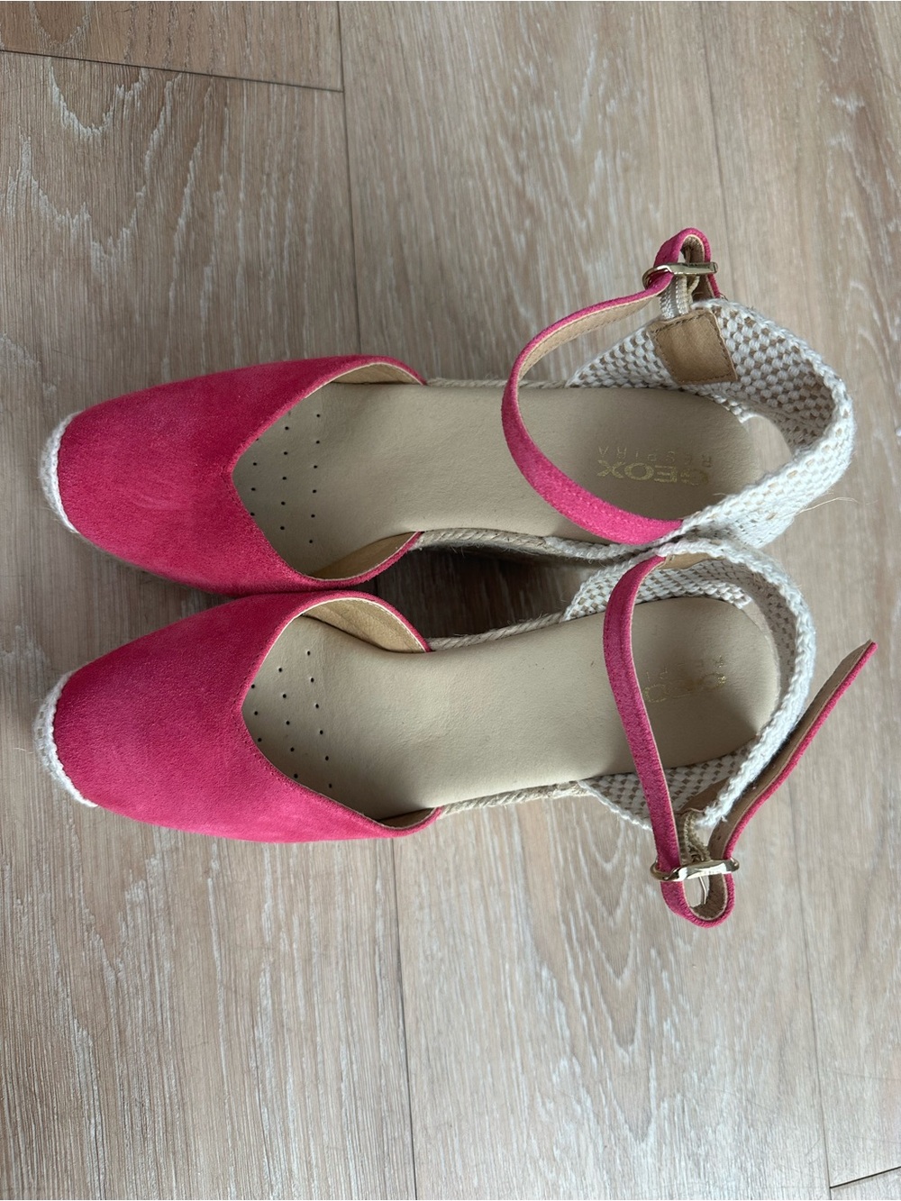 GEOX Pink Suede Espadrille Ankle-Strap Wedges size 37